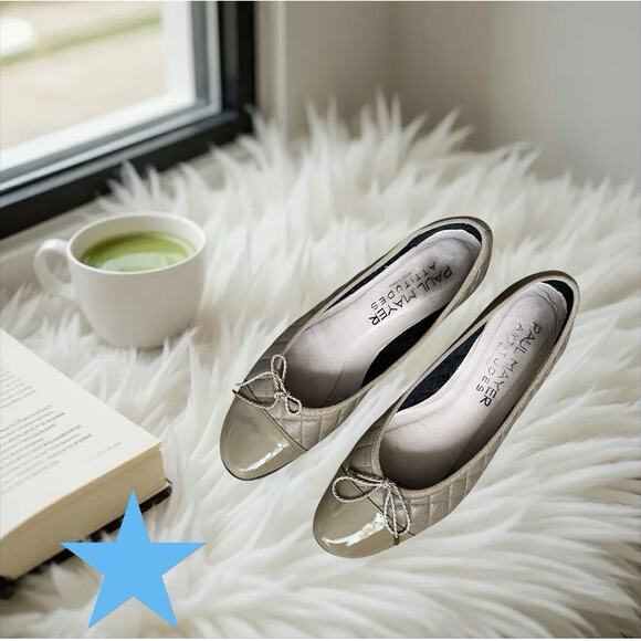 Paul Mayer Attitudes Taupe Quilted Leather Tan Cap Toe Ballet Flats Womens 10 - Picture 2 of 14